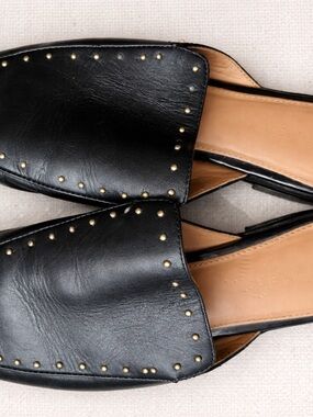 Calvin Klein Black Leather Studded Slip-On Mules